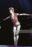 David Bowie performing as Ziggy Stardust, in his 'woodland creatures' costume designed by Kansai Yamamoto, at the Hammersmith Odeon, 1973. (Photo by Debi Doss/Hulton Archive/Getty Images)